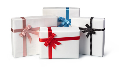 white present paper boxes with ribbon bow