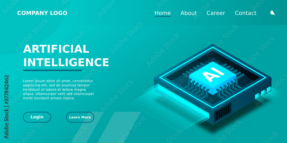 Poster artificial intelligence, ai web banner, isometric cloud computing concept, data mining, isometric, n