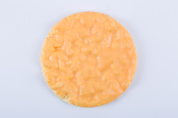 A flat round galette on white background. Delicious cookies