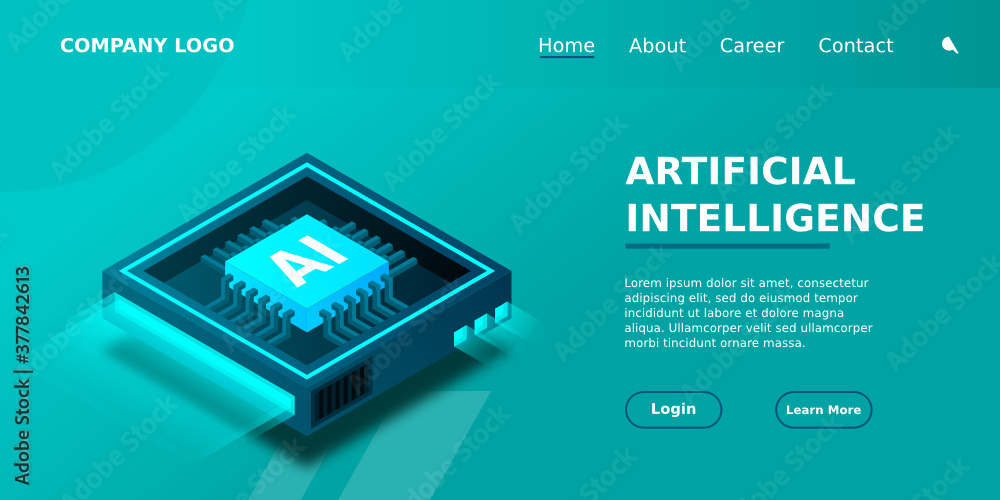 Poster artificial intelligence, ai web banner, isometric cloud computing concept, data mining, isometric, n