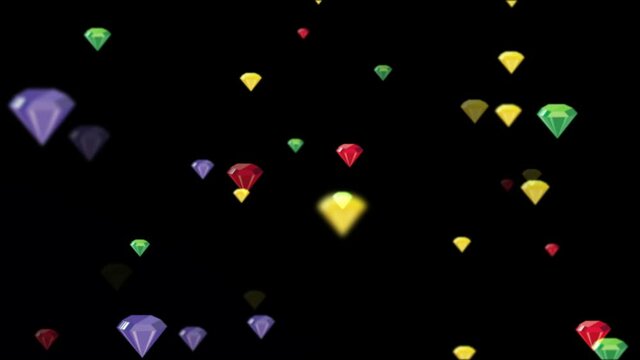 Colorful diamonds falling in black background - animation