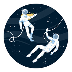 Astronauts In Spacesuit Flying Outer Space Vector