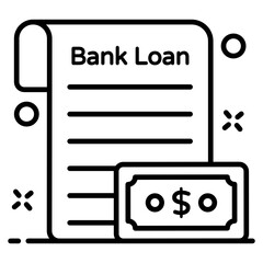 
Bank loan file with banknote, icon design of loan document 
