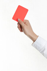 man's hand holding yellow card on white background
