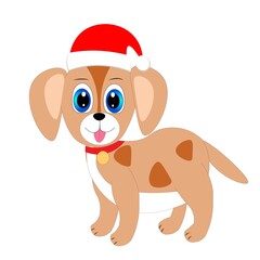 cute christmas animal in santa hat cartoon, character vector illustration	