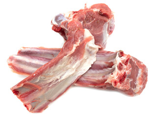 Lamb ribs with meat isolated on a white background.