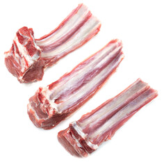 Lamb ribs with meat isolated on a white background.