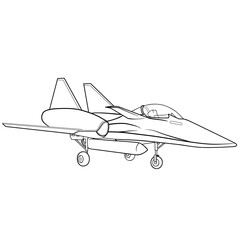 plane sketch, coloring book, isolated object on white background, vector illustration,