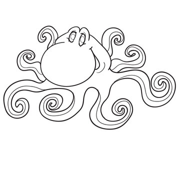 sketch octopus character, coloring book, isolated object on white background, vector illustration,