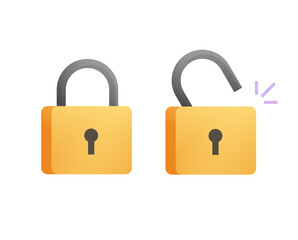 Padlock open and lock closed flat vector icon cartoon 3d illustration pictogram isolated, illustrated unlocked and locked padlocks symbols modern clipart