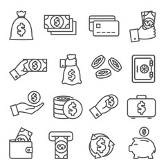 Money line icons set on white background