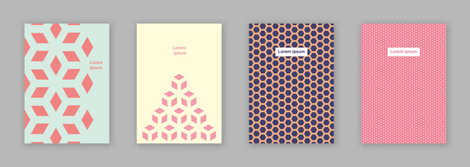 Baby pink hexagon pattern brochure cover design template vector set/ EPS 10