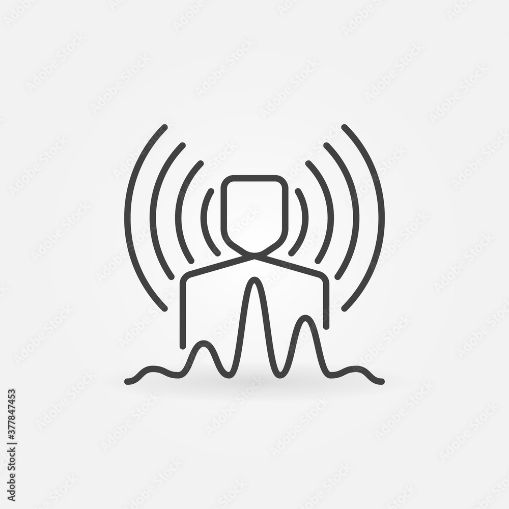 Poster man with sound wave vector concept icon or sign in outline style