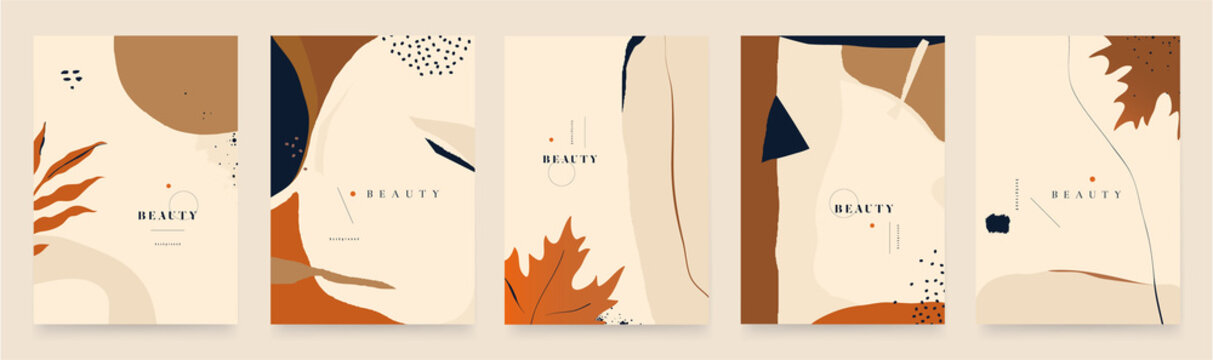 Modern seasonal artistic abstract background templates. Trendy hand drawn vector illustration.