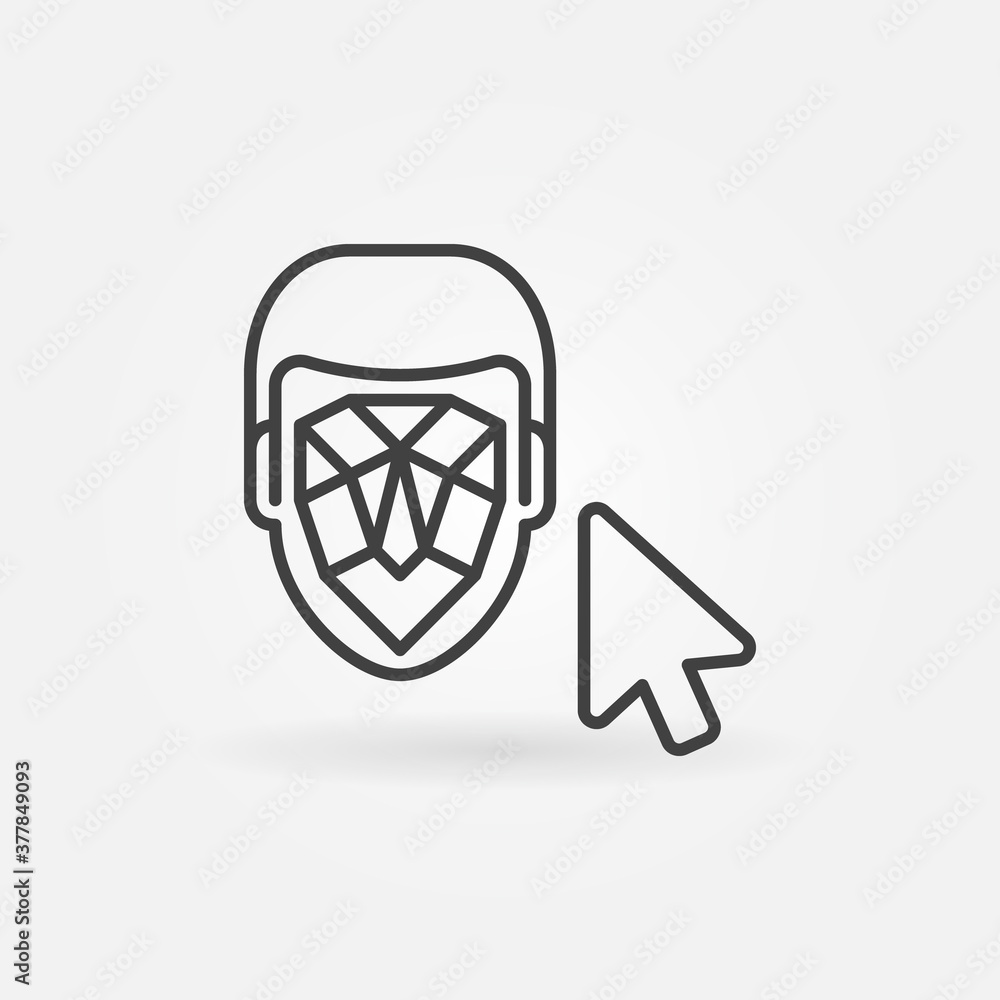 Poster mouse click on face recognition vector concept icon or sign in outline style