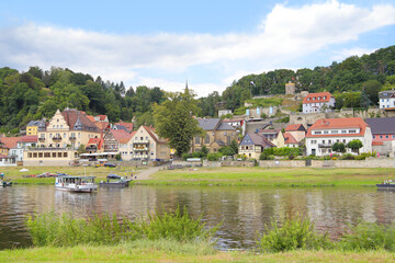 Fototapeta na wymiar View to the town Wehlen on Elbe river, Saxon Switzerland - Germany