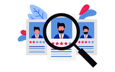 	
Job hiring and online recruitment concept with tiny people character. agency interview. select a resume process. template for web landing page, banner, social media. Vector illustration