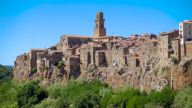 Pitigliano, Tuscany perched on tuff cliff, Old Town and alleys. Splendid town in the Tufo Area, in the heart of Tuscan Maremma, Pitigliano perched on tuff cliff one of most beautiful villages in Italy