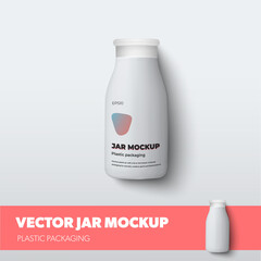Yogurt bottle vector mockup, with design presentation in red, with realistic shadows.