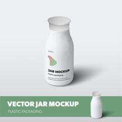 Mockup vector jar with screw cap, for additives, isolated on background with realistic shadows.