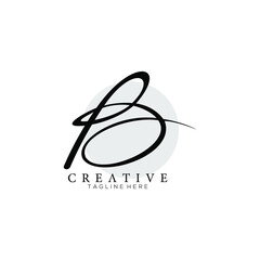 Stylish Letter B Monogram Signature Logo Design Template with Circle Background