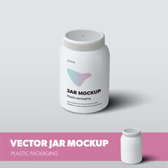 Vector white bottle template with realistic shadows, with design presentation in pink, for pharmacy advertising.