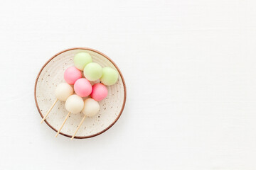 Asian cooking background - traditional sweets Dango, dumpling rice cake