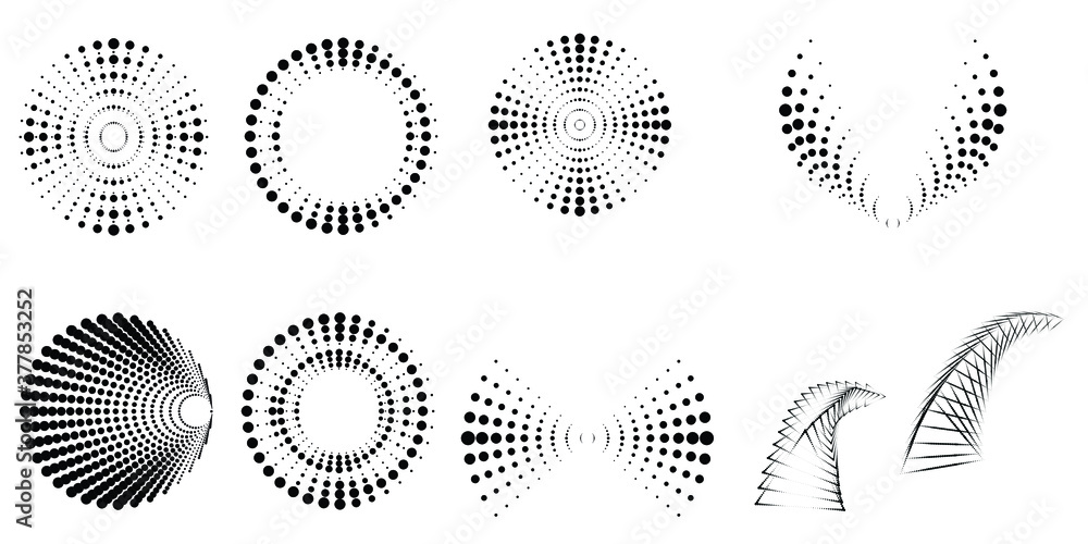 Poster halftone dots in tunnel form. round logo . vector dotted frame pipe . tube design element