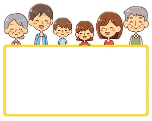 三世代家族　上半身　笑顔　フレーム素材