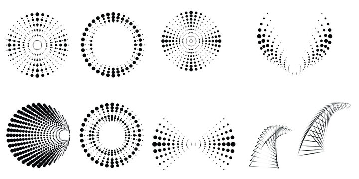 Halftone dots in tunnel form. round logo . vector dotted frame pipe . tube design element