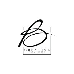 Stylish Letter B Monogram Signature Logo Design Template with Squareline Background
