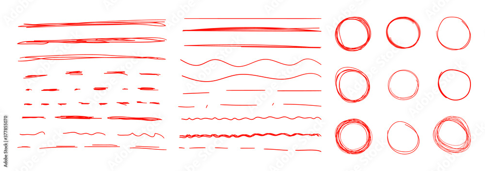 Canvas Prints vector set of red colorful underline strokes and circles, hand drawn design elements, correction mar