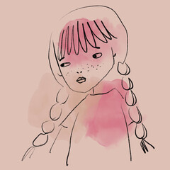 little girl cartoon, cute girl doodle