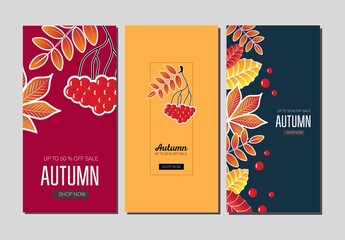 Autumn sale set of vertical banners for promotions.