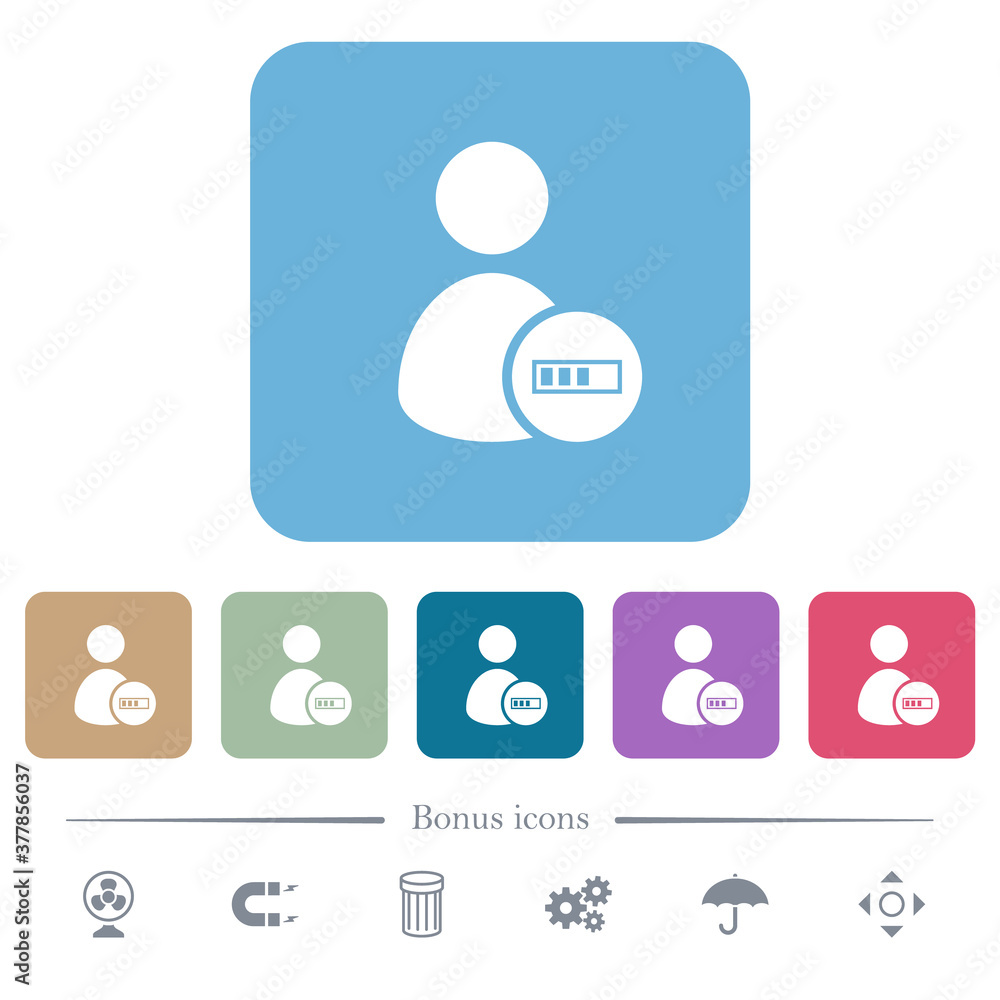 Poster user account processing flat icons on color rounded square backgrounds