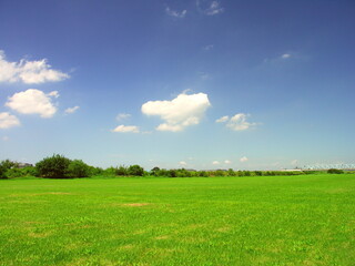 Obraz premium 平日の初秋の無人の江戸川河川敷風景