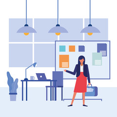 businesswoman cartoon and desk at office vector design