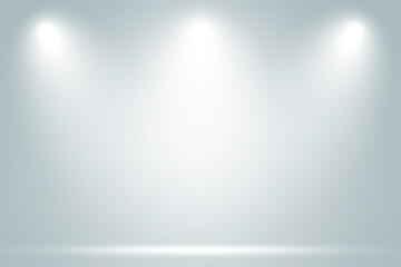 Empty space room of White stage with spot lighting in gray background.