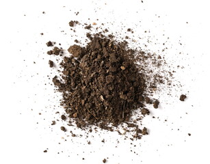 Dirt, soil pile isolated on white background, top view