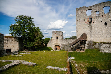 Fototapeta na wymiar Ruins of gothic castle Rabi in National Park Sumava, Rabi, Czech Republic