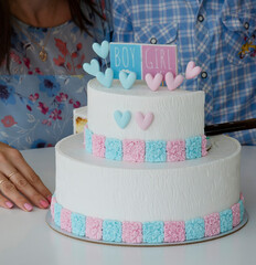 Blue and pink fondant cake for Gender reveal party