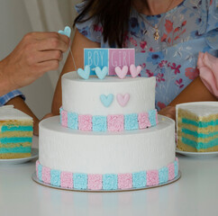 Blue and pink fondant cake for Gender reveal party