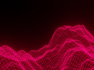 3D rendering red light topographic wireframe