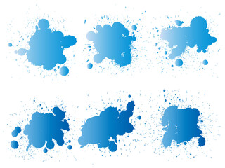 Vector collection of artistic grungy paint drop, hand made creative splash or splatter stroke set isolated white background. Abstract grunge dirty stains group, education or graphic art decoration