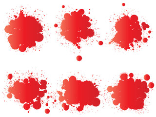 Vector collection of artistic grungy paint drop, hand made creative splash or splatter stroke set isolated white background. Abstract grunge dirty stains group, education or graphic art decoration