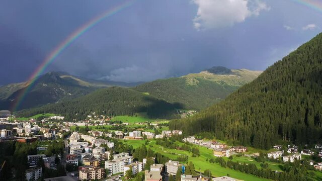  Davos city aerial rainbow view