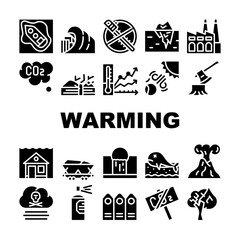 Global Warming Problem Collection Icons Set Vector
