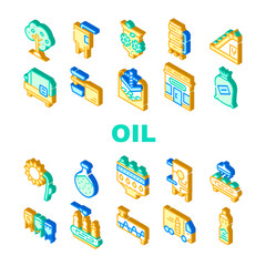 Oil Production Plant Collection Icons Set Vector