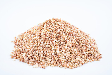 A pile of cereal grain sorghum rice on white background