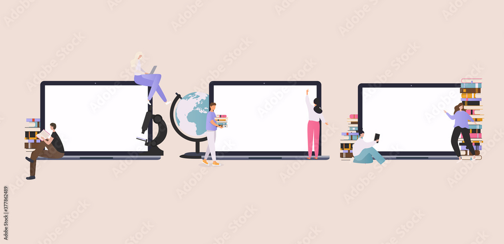 Poster online education at home concept. e-learning. modern vector illustration concepts for website and mo
